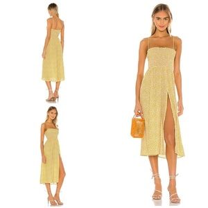RESA Ashley Honeysuckles Yellow Floral Smocked Cottagecore Boho Midi Slip Dress‍